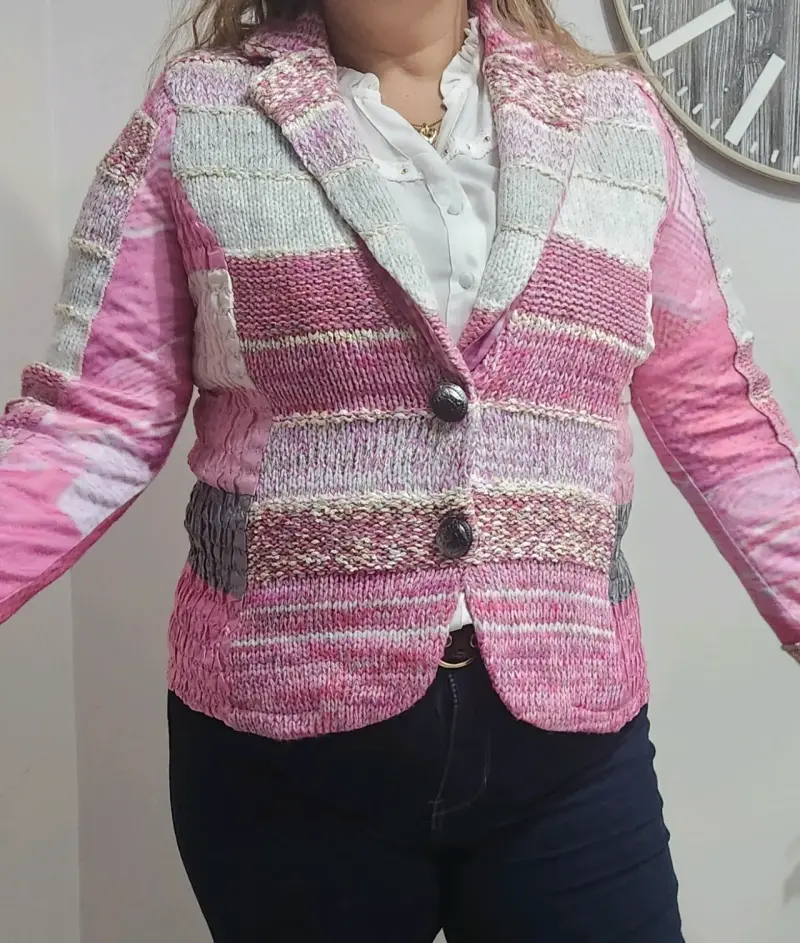 Chaqueta de mujer tejida rosa - 2