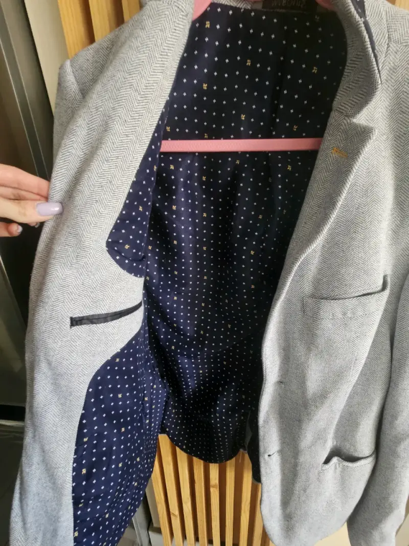 Blazer gris con forro estampado - 1