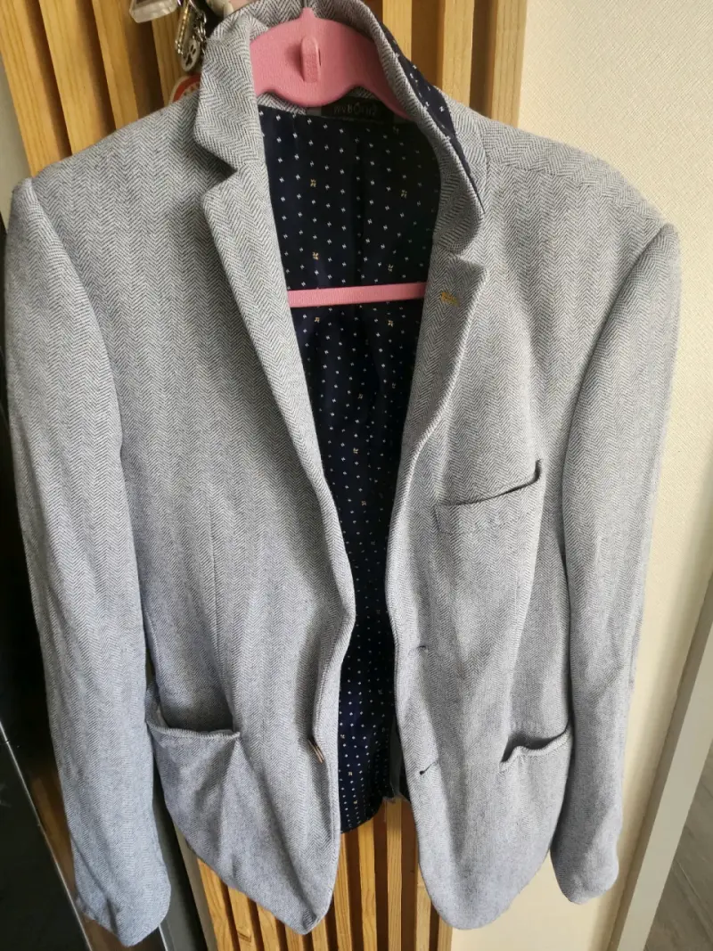 Blazer gris con forro estampado - 4
