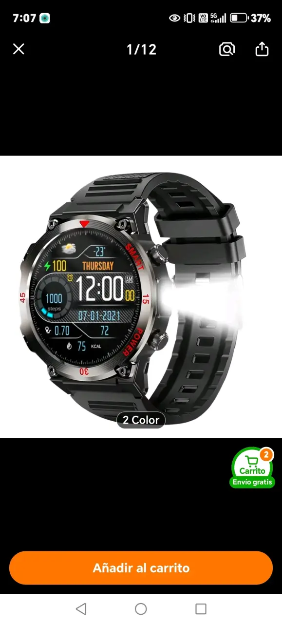 Smartwatch deportivo negro - 1