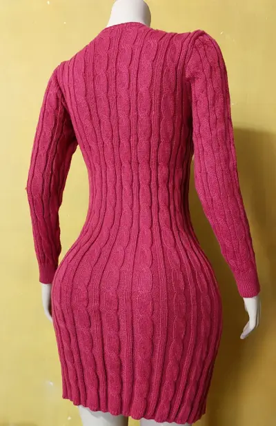 Vestido lanilla rojo ajustado - miniatura 3