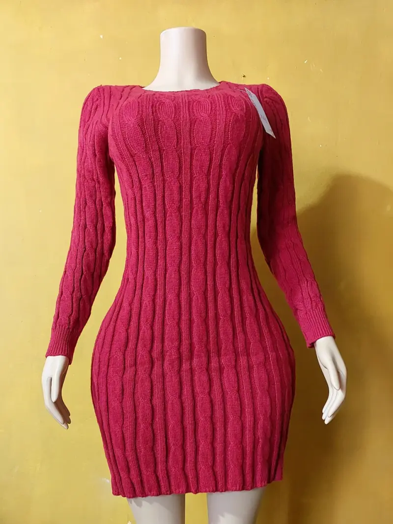 Vestido lanilla rojo ajustado - 5