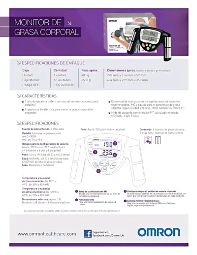 Monitor de pérdida de grasa Omron - miniatura 4