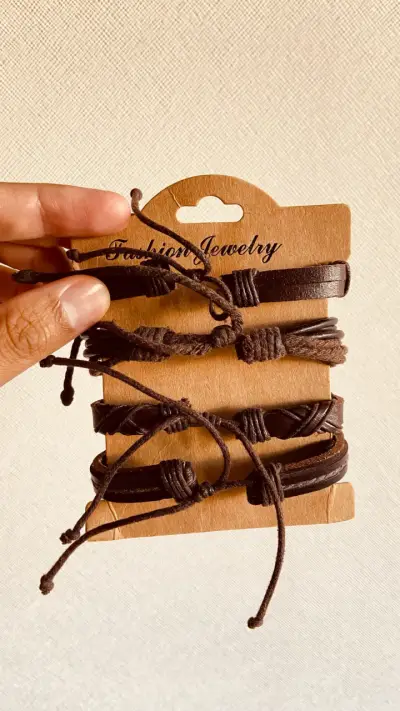 Set de pulseras de cuero marrón - miniatura 2