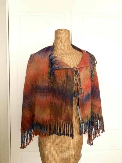 Poncho tejido telar alpaca  multicolor - miniatura 1
