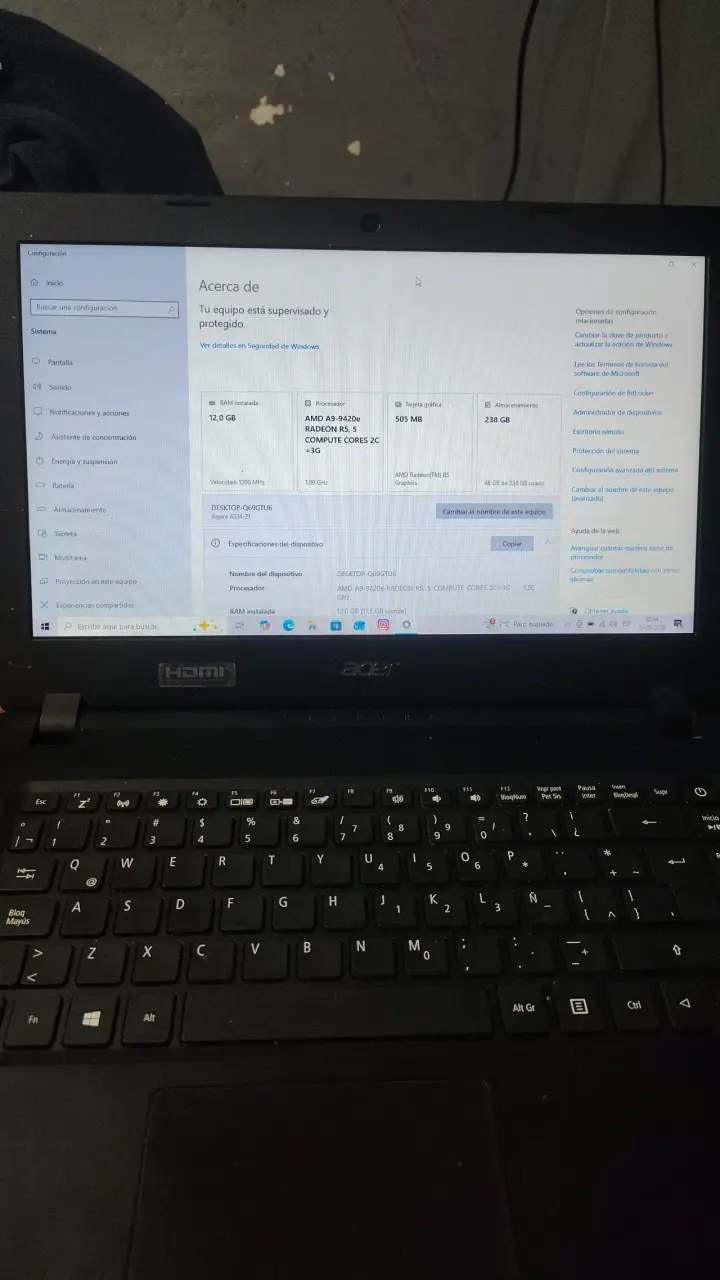 Laptop Acer con pantalla 15 Amd A9 - 3
