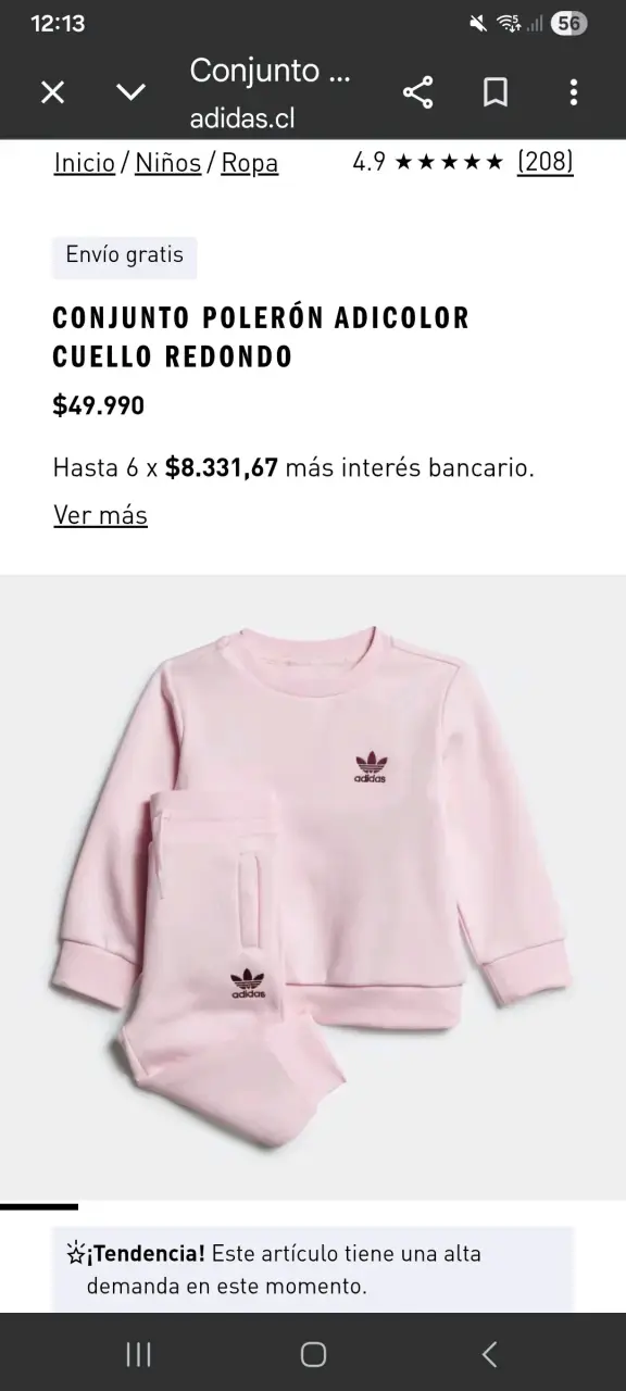 Conjunto polerón rosado niño Adidas