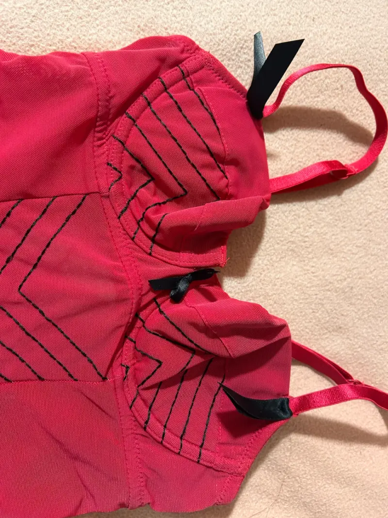 Baby doll rojo con detalles negros - 2