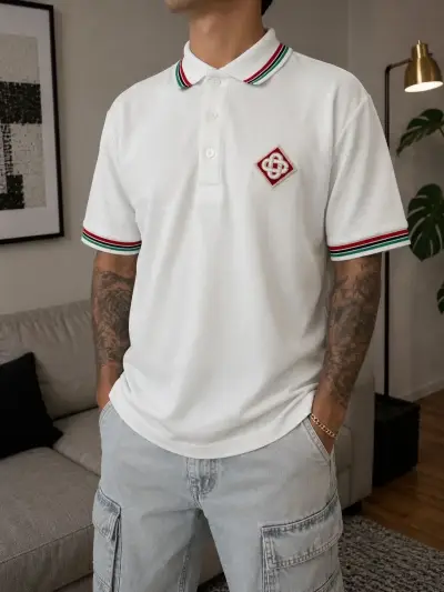 Polera polo blanca con detalle bordado - miniatura 1