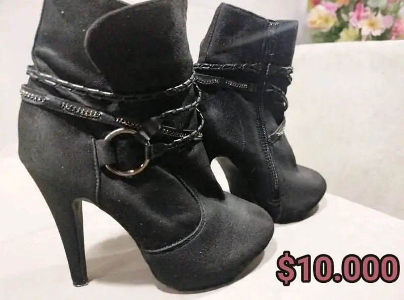 Botines negros con brillo y cierre - 3