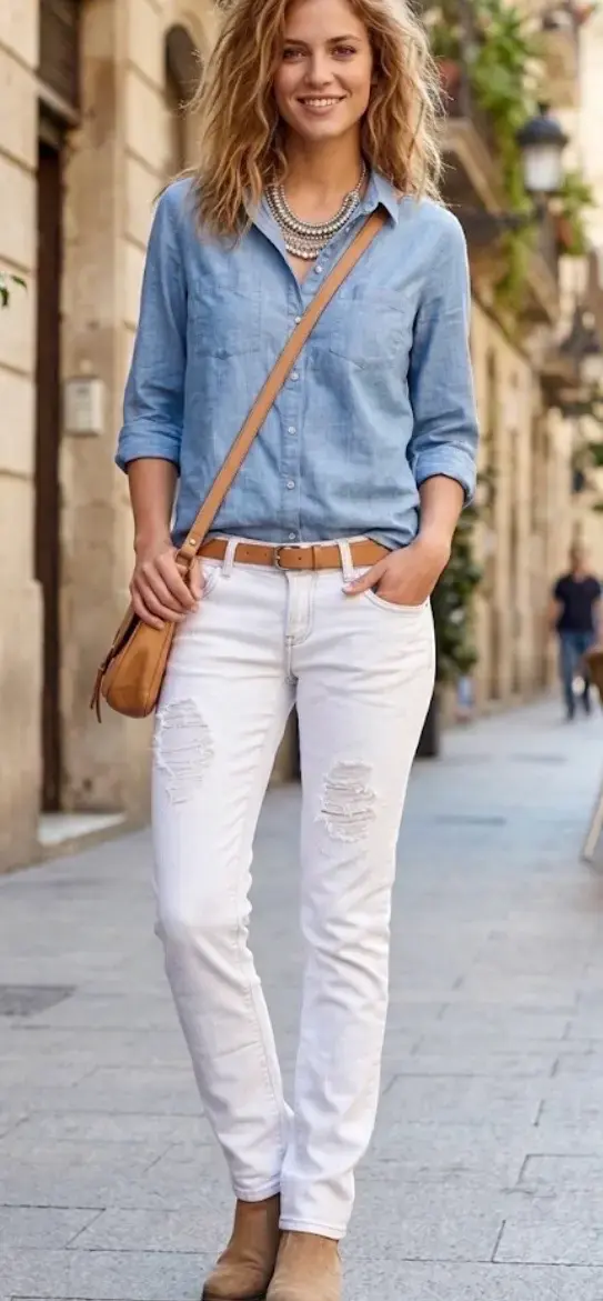 Jeans blancos desgastados mujer - 1