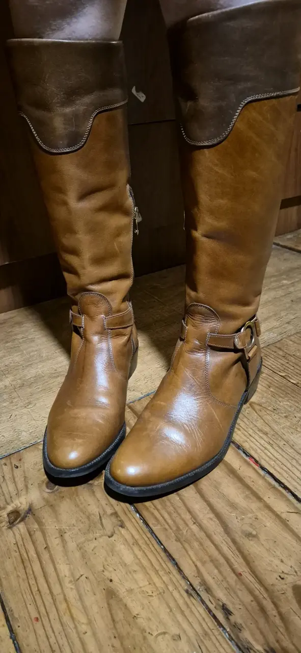 Botas largas de cuero marrón pollini - 5