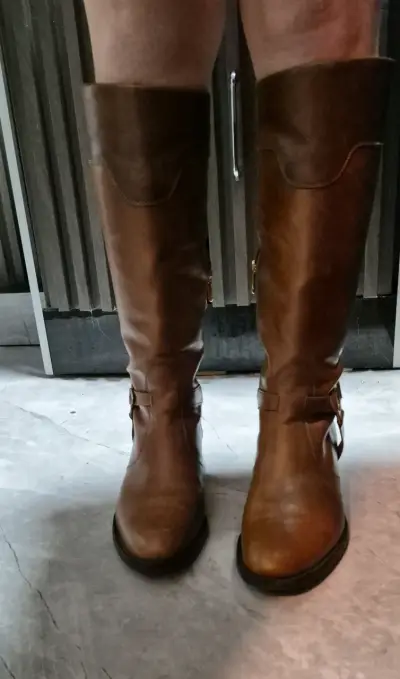 Botas largas cafe cuero pollini - miniatura 4