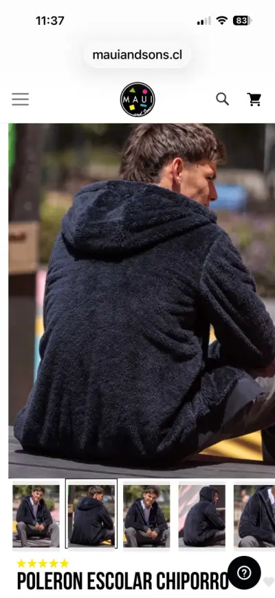 Polerón chiporro azul con capucha unisex talla L - miniatura 1