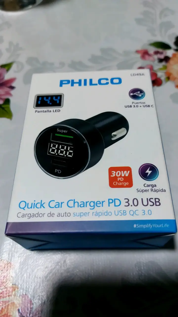 Cargador de auto PD 3.0 USB Philco