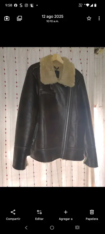 Chaqueta de cuero cafe moro con piel - miniatura 1