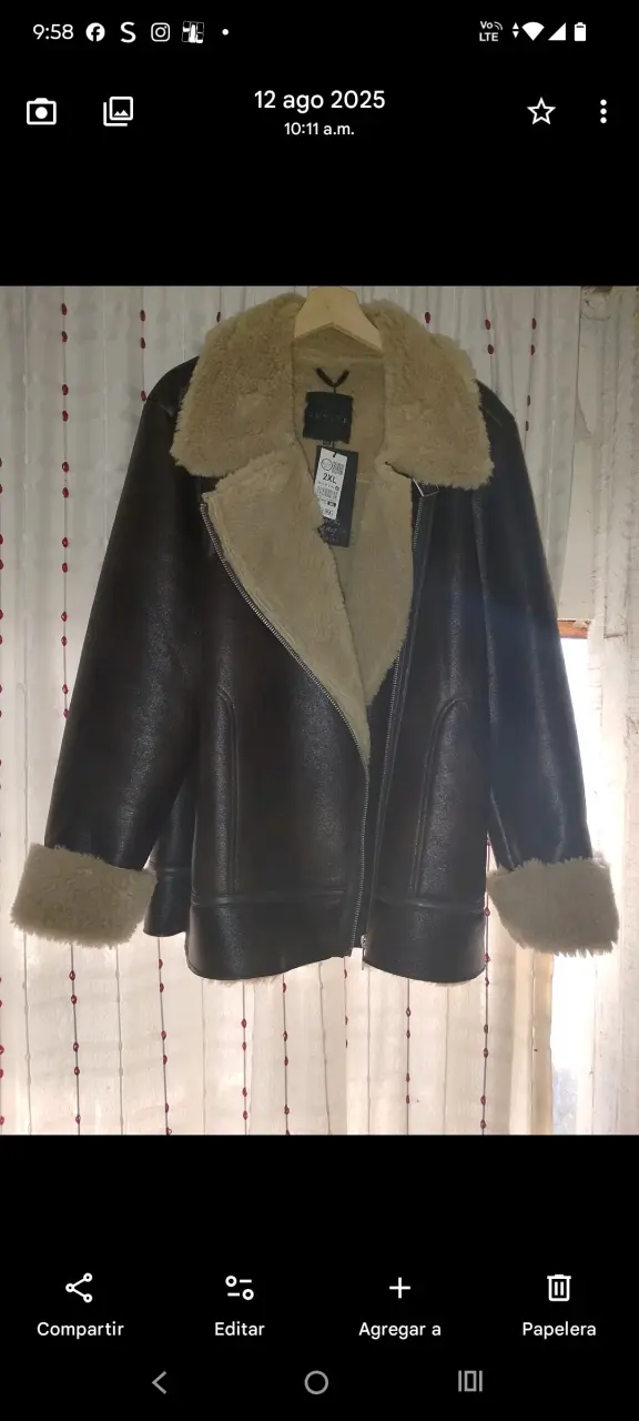 Chaqueta de cuero cafe moro con piel - 4