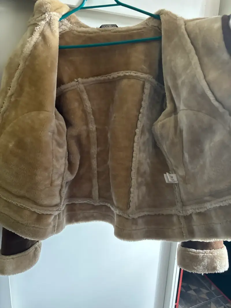 Chaqueta de cuero marrón con forro - 2