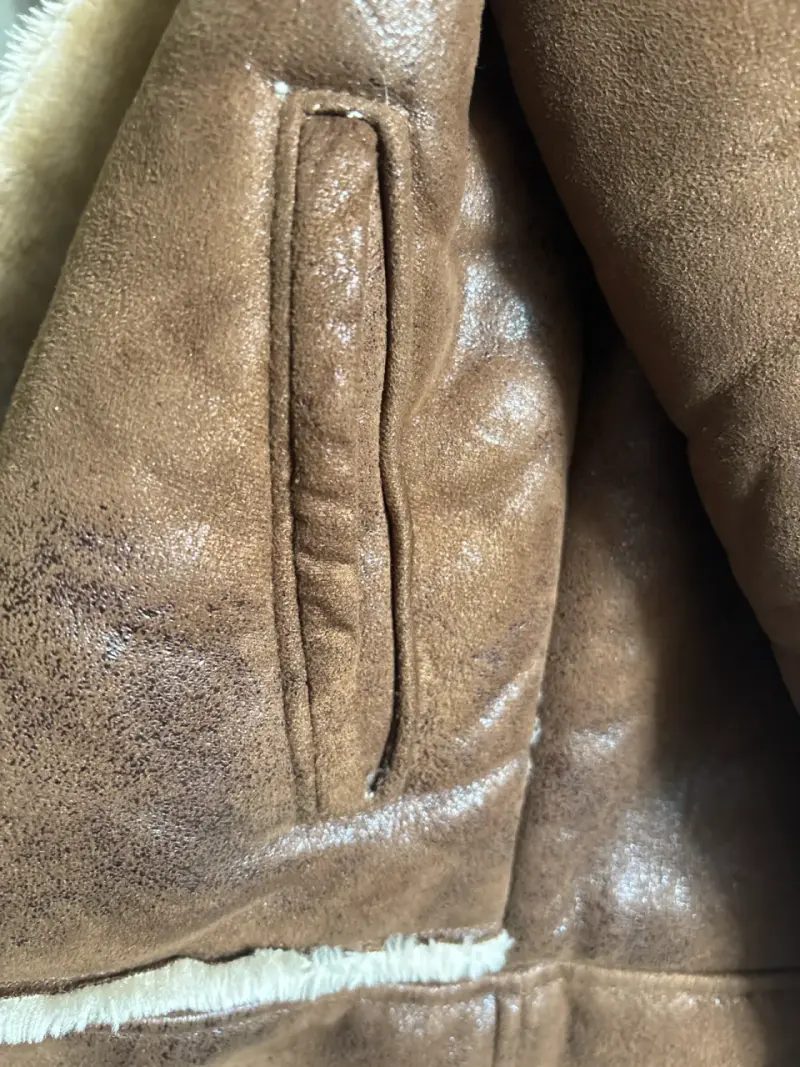 Chaqueta de cuero marrón con forro - 4