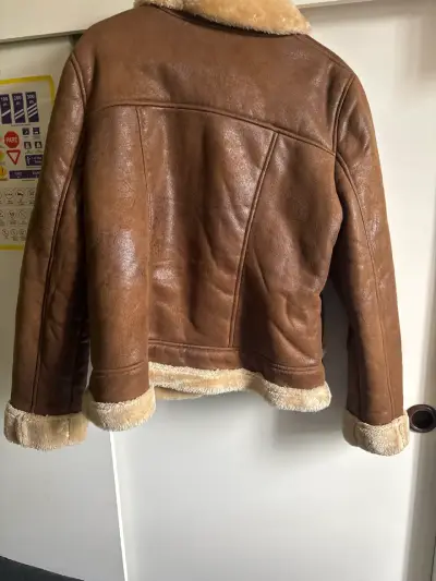Chaqueta de cuero marrón con forro - miniatura 6