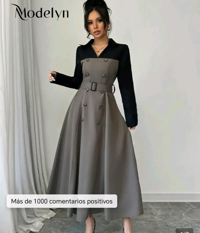 Vestido largo azul con botones - 2