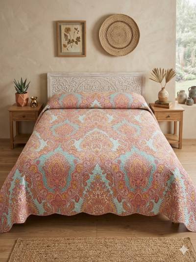 Cubrecama Quilt diseño bohemio, reversible. - miniatura 1