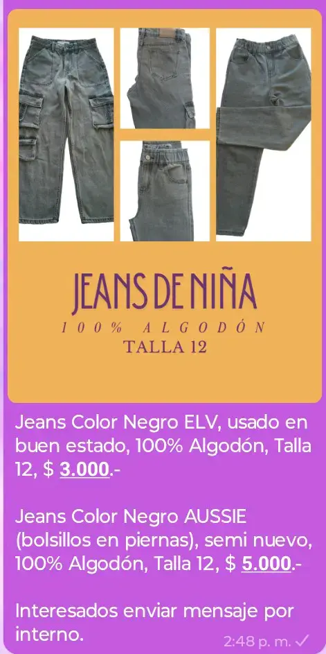 Jeans de niña talla 12