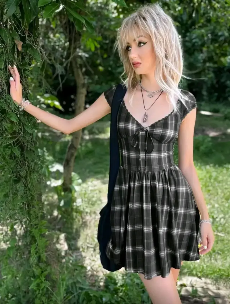 Vestido a cuadros negro - 3