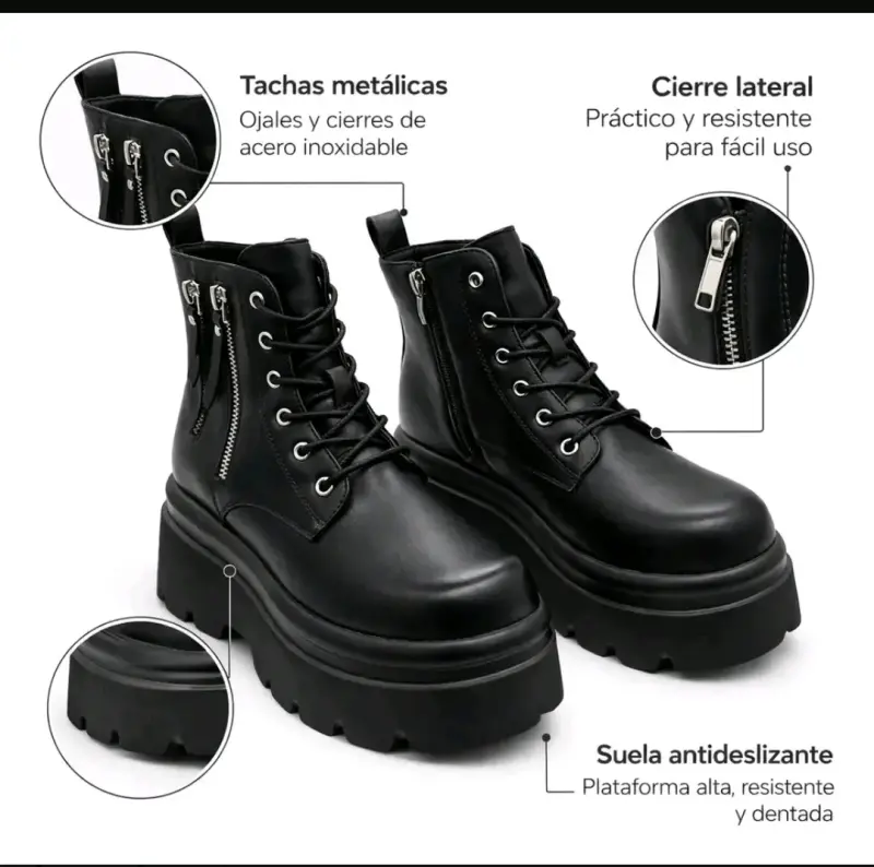 Botas negras plataforma eco cuero - 3