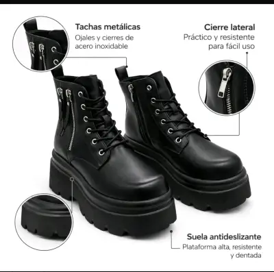 Botas negras plataforma eco cuero - miniatura 3