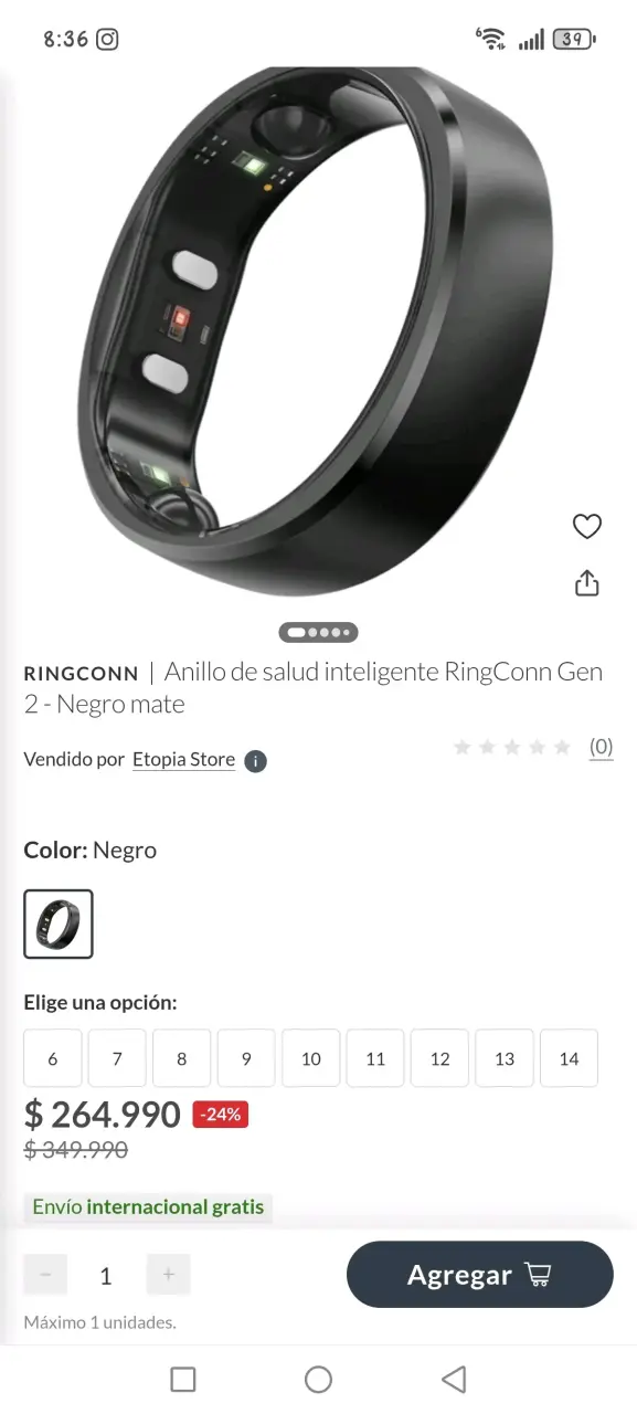 Anillo de salud inteligente negro - 1