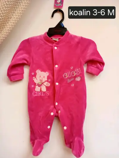 Enteritos de terciopelo rosa 3-6M - miniatura 1