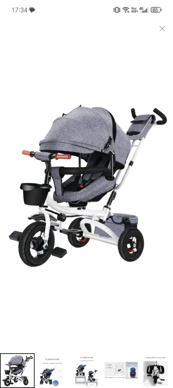 Coche triciclo gris para bebé