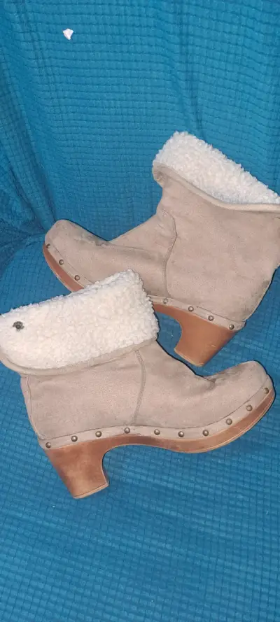 Botines de tacón beige con forro - miniatura 1