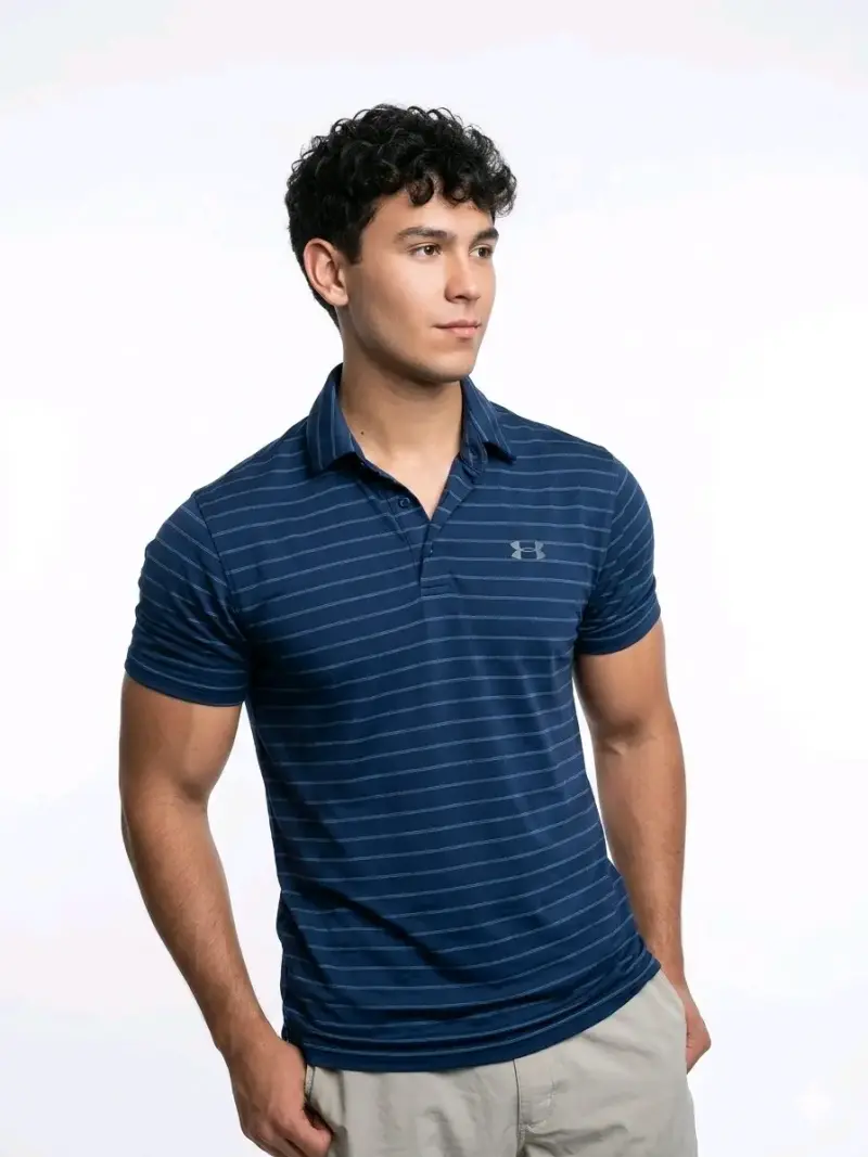 Polera polo azul a rayas under armour - 2