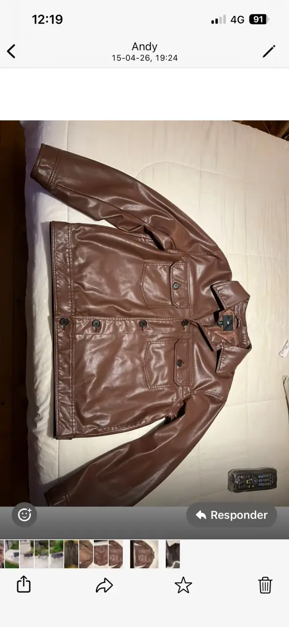 Chaqueta marrón de cuero sintético - 2