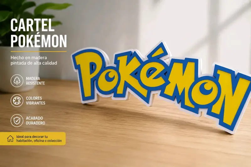 Decoracion Logo Pokemon 39x14,6x0,9cm en madera