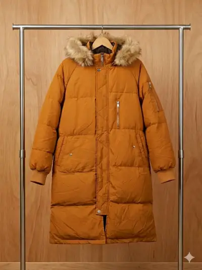 Abrigo acolchado naranja con capucha - miniatura 1