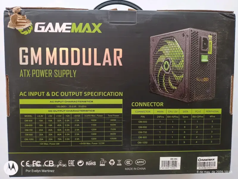 Fuente de Poder GameMax 1050W - 2