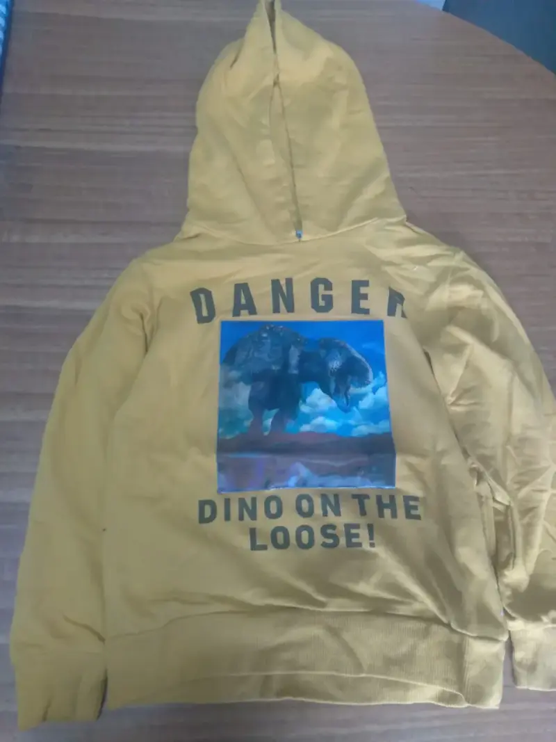 Polerón amarillo con capucha y diseño de dinosaurio - 1