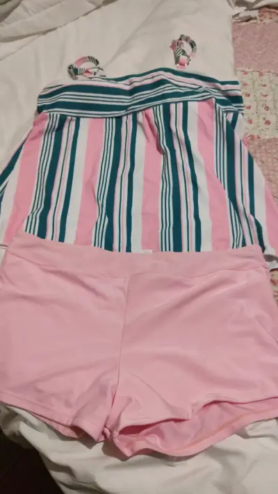 Conjunto bikini rayado rosa - miniatura 1