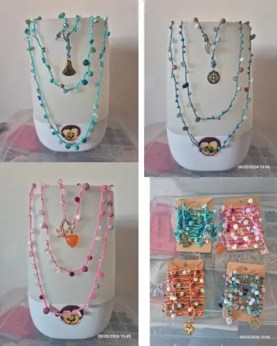 Collar mil vueltas tejido con cristales y piedras - miniatura 1
