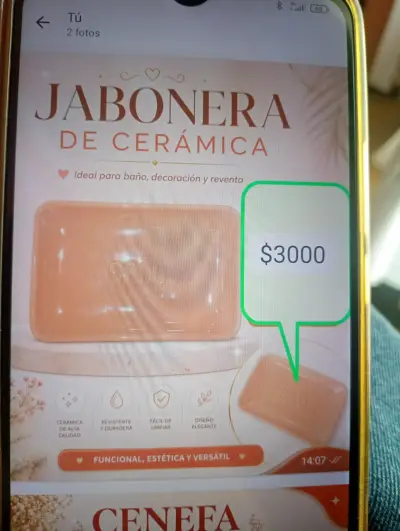 Jabonera de cerámica beige - miniatura 1