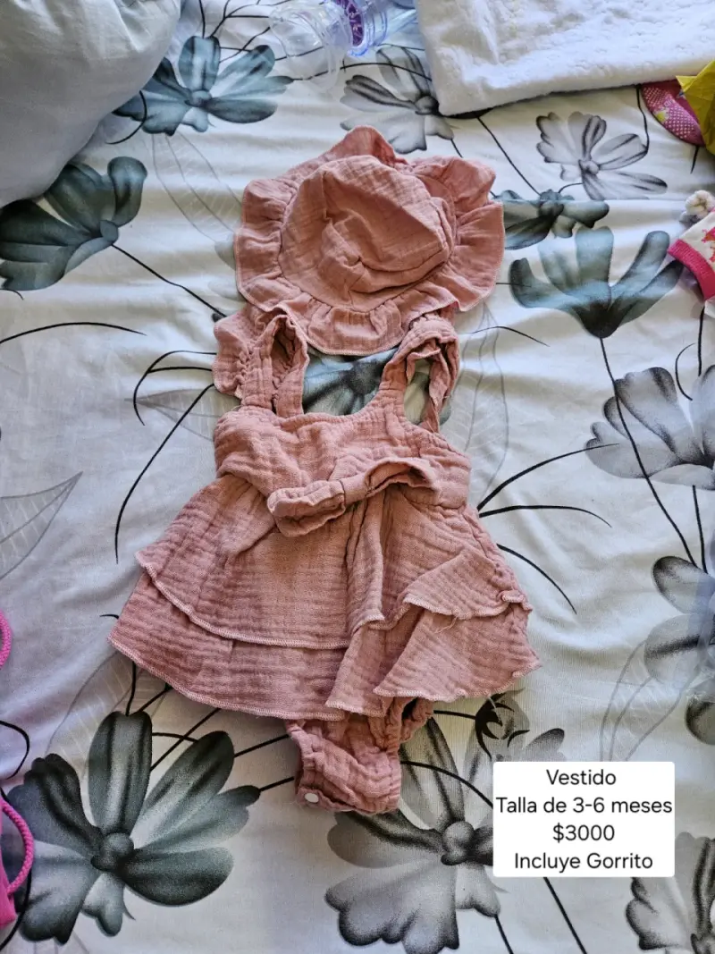Vestido rosado bebé con gorrito