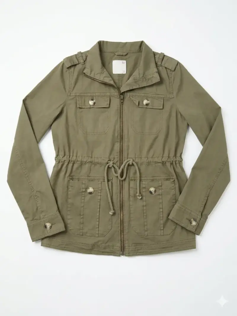 Chaqueta verde militar con bolsillos - 1