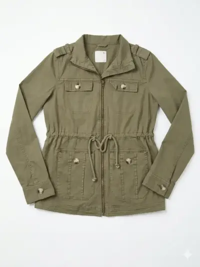 Chaqueta verde militar con bolsillos - miniatura 1