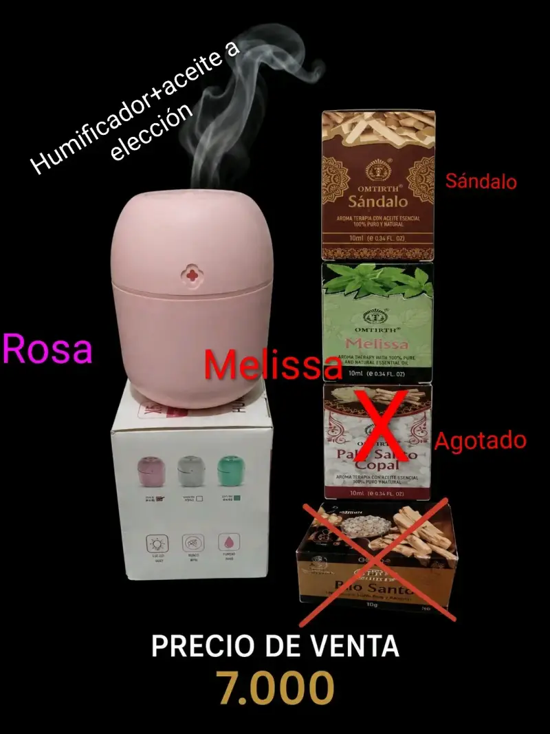 Humidificador rosa con 1 aceite aromaterapia