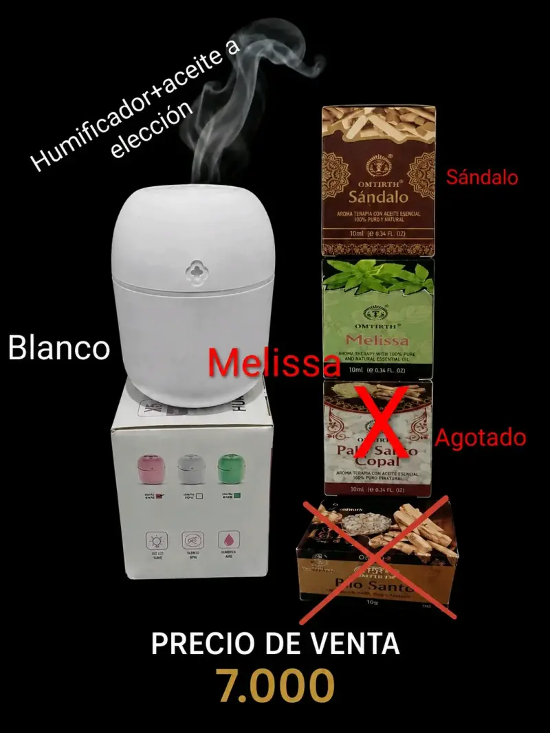 Humidificador blanco con 1 aceite aromaterapia