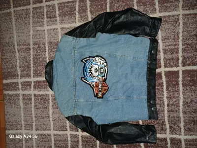 Chaqueta denim con mangas de cuero - miniatura 1