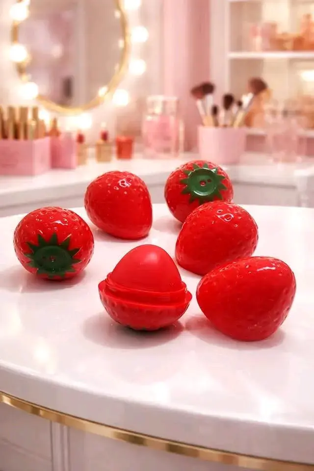 Bálsamo labial en forma de fresa